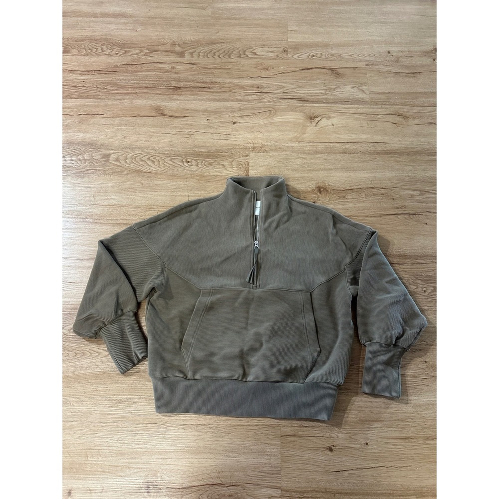 Varley Davidson Sweat XS Taupe DoubleSoft Half Zip Cropped Pullover Sweatshirt